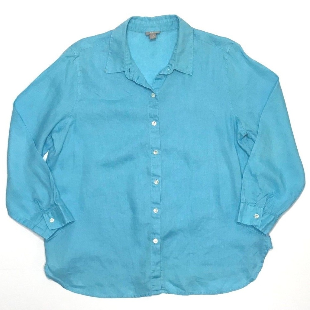 SOLD J. Jill Island Blue Essential Linen Shirt - Picture 2 of 5